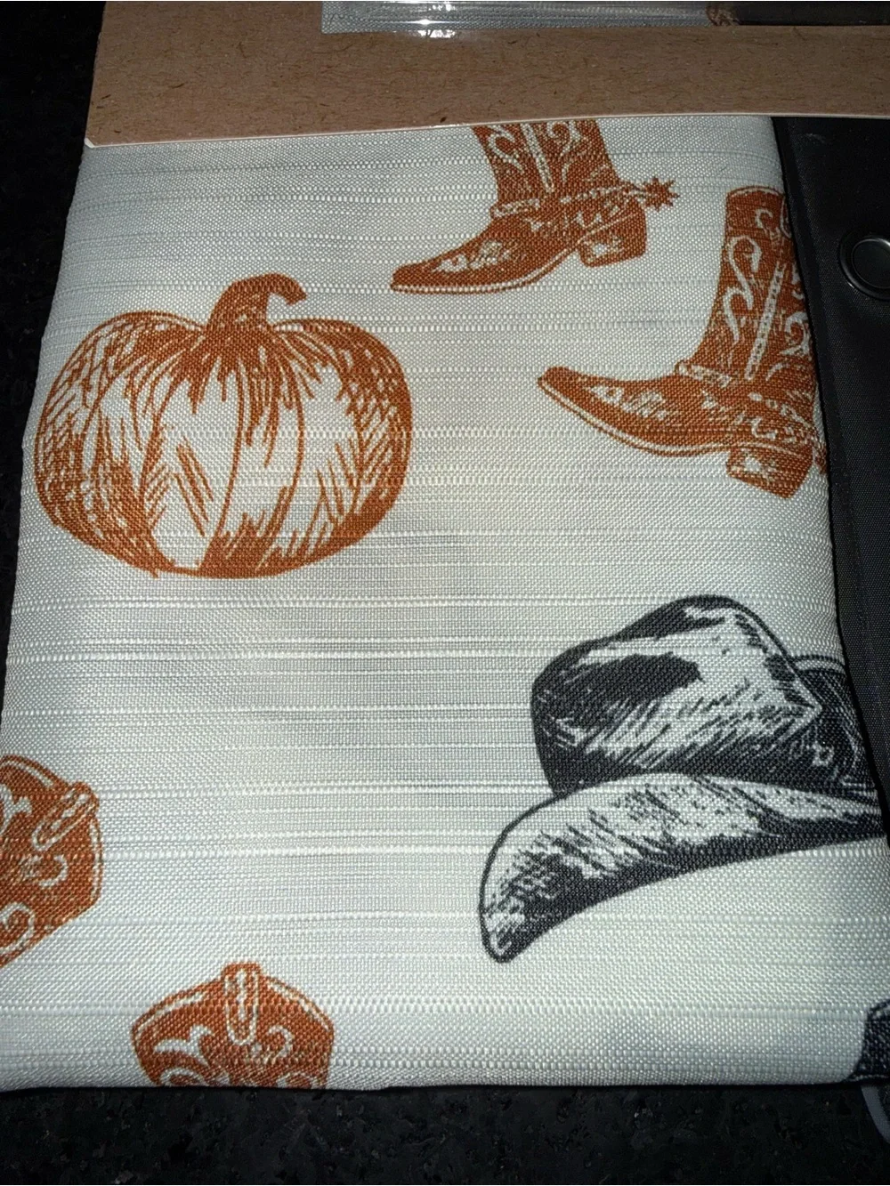 NEW Wrangler AUTUMN Pumpkin & Cowboy HAT & BOOTS Print Shower Curtain Set BLACK